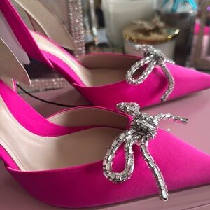Zara hot pink high heel shoe with crystal bow